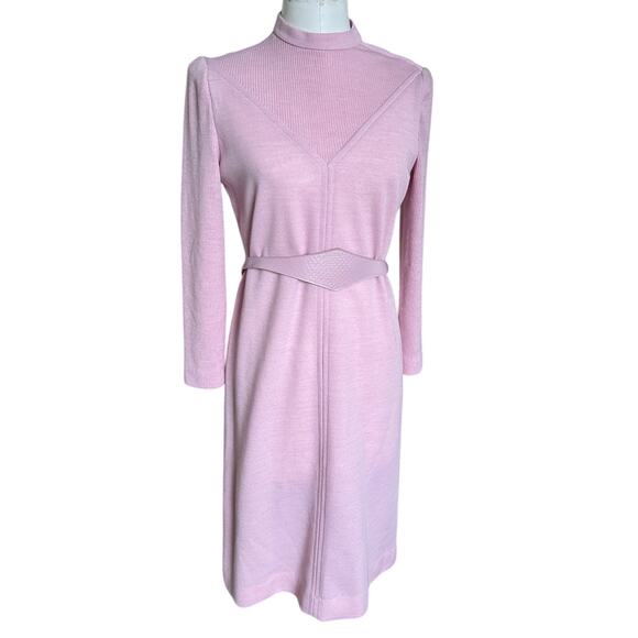 Vintage Leslie Fay 70s 80s Mauve Purple Belted Sheath Wool? Midi Dress size 12 P - Picture 3 of 11